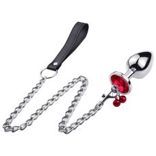 Пробка для анала с кристаллом колокольчиком и хвостиком-поводком Размер L