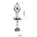 Металева анальна пробка срібляста з бузковим кристалом у вигляді сердечка і дзвіночком SKN розмір S