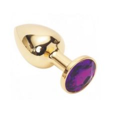 Металева анальна пробка золотиста з фіолетовим кристалом SKN розмір S