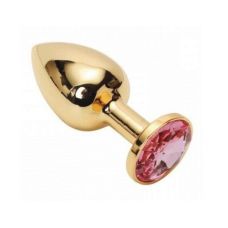 Металева анальна пробка золотиста з малиновим кристалом SKN розмір S