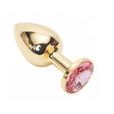 Металева анальна пробка золотиста з рожевим кристалом SKN розмір S