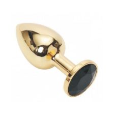Металева анальна пробка золотиста з чорним кристалом SKN розмір S