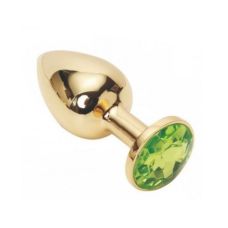 Металева анальна пробка золотиста з салатовим кристалом SKN-GOLD 09 Розмір S