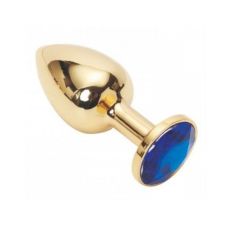 Металева анальна пробка золотиста з синім кристалом SKN розмір S