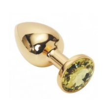 Металева анальна пробка золотиста з жовтим кристалом SKN розмір S