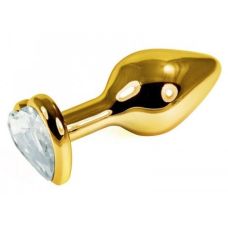 Анальная пробка металлическая золотистая с белым стразом в форме сердца SKN Размер S