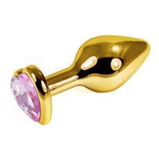 Анальная пробка металлическая золотистая с розовым стразом в форме сердца SKN Размер S