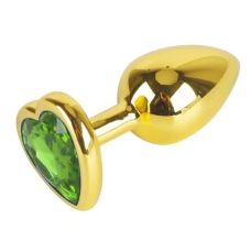 Анальная пробка металлическая золотистая с салатовым стразом в форме сердца SKN Размер S
