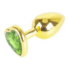 Анальная пробка металлическая золотистая с салатовым стразом в форме сердца SKN Размер S