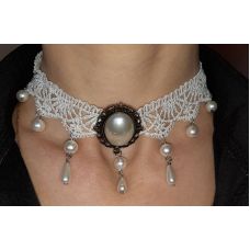 Лента-чокер ажурная с бусинками SKN белый