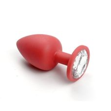Силиконовая анальная пробка с кристаллом красная SKN-KSIL-04M размер M