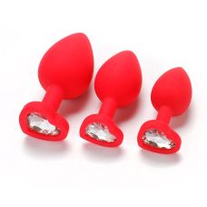 Комплект силиконовых анальных пробок с кристаллом SKN-KSIL-06 размеры S M L
