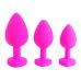 Комплект розовых силиконовых анальных плагов с камнем размеры S M L