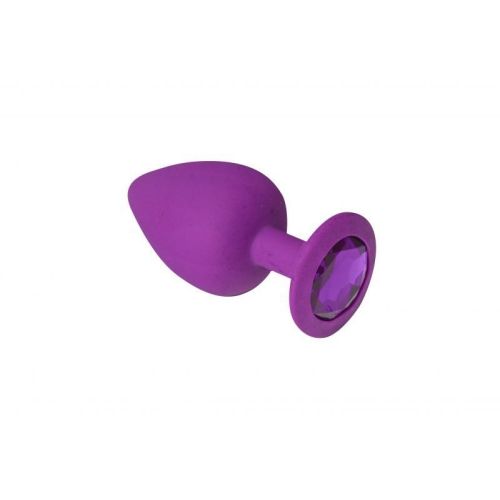 Силиконовая анальная пробка фиолетовая с фиолетовым кристаллом SKN размер S