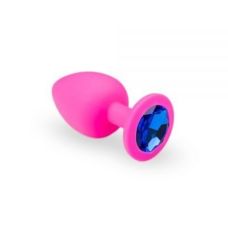 Силиконовая анальная пробка розовая с синим кристаллом SKN размер S
