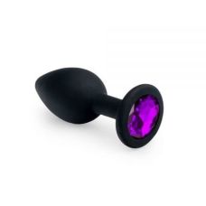 Силиконовая анальная пробка черная с фиолетовым кристаллом SKN размер S