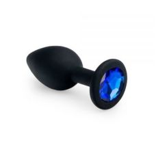 Силиконовая анальная пробка черная с синим кристаллом SKN размер S
