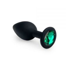 Силиконовая анальная пробка черная с зеленым кристаллом SKN размер S