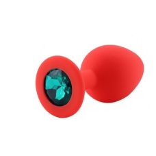 Силиконовая анальная пробка красная с зеленым кристаллом SKN размер S