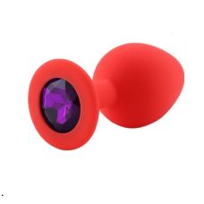 Силиконовая анальная пробка красная с фиолетовым кристаллом SKN размер S