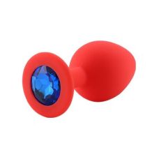 Силиконовая анальная пробка красная с синим кристаллом SKN размер S