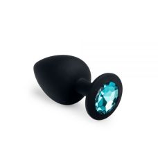 Силіконова анальна пробка чорного кольору з блакитним кристалом SKN розмір S