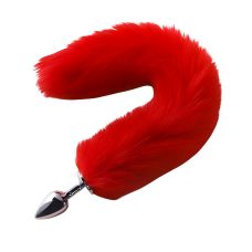 Анальна пробка металева з червоним хутряним хвостом розмір XS SKN-L01