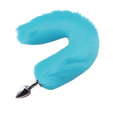 Анальная пробка металлическая с меховым голубым хвостом размер XS SKN-L05
