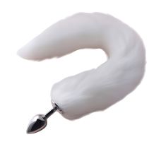 Анальна пробка металева з білим хутряним хвостом розмір XS SKN-L09