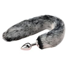 Анальний корок металевий з хутряним сірим хвостом розмір XS SKN-L13