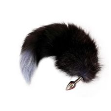 Металева анальна втулка з чорним хвостом з натурального хутра SKN розмір S