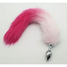 Металева анальна пробка з хвостом з хутра рожева SKN-L22 розмір M