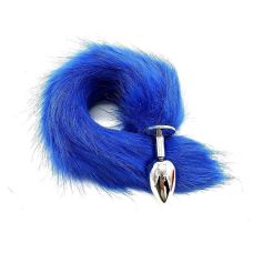 Анальна пробка з синім хвостом з хутра SKN-L26 розмір S