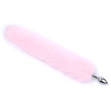 Анальна пробка металева срібляста із рожевим хвостом SKN модель L29 розмір S