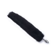 Анальна пробка металева срібляста із чорним хвостом SKN модель L29 розмір S