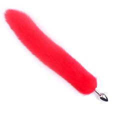 Анальна пробка металева з хвостом червоного кольору SKN розмір S