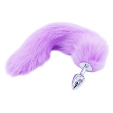 Анальна пробка металева з хвостом бузкового кольору SKN розмір S