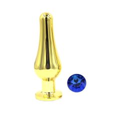 Металлическая анальная пробка золотая с синим кристаллом SKN-MG01