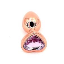 Анальная пробка металлическая золотистая с розовым камнем в виде сердца SKN-MG100 размер M