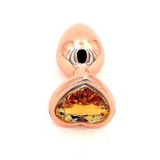 Анальная пробка металлическая золотистая с оранжевым камнем в виде сердца SKN-MG101 размер M