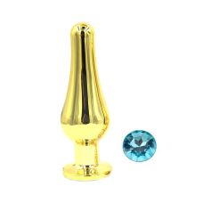 Металлическая анальная пробка золотая с голубым кристаллом SKN-MG11