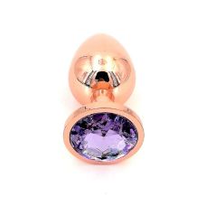 Анальная пробка металлическая золотистая с сиреневым кристаллом SKN-MG87 ( размер M )
