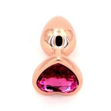 Анальная пробка металлическая золотистая с малиновым камнем в виде сердца SKN-MG95 размер M