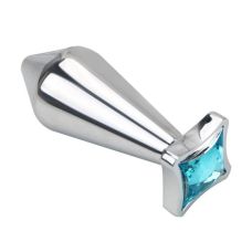 Металлическая анальная пробка с голубым кристалом SKN