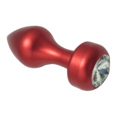 Анальна пробка червона з безбарвним кристалом зі сталі SKN-MS55