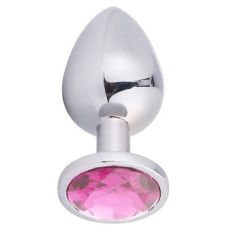 Анальна пробка срібляста з рожевим кристалом SKN-MS72 (розмір L )