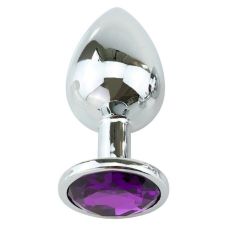 Анальна пробка срібляста з фіолетовим кристалом SKN-MS74 (розмір L )