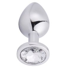 Анальна пробка срібляста з білим кристалом SKN-MS76 (розмір L )