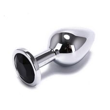 Анальна пробка срібляста з чорним кристалом SKN-MS81 (розмір M )