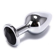 Анальна пробка срібляста з чорним кристалом SKN-MS82 (розмір L )